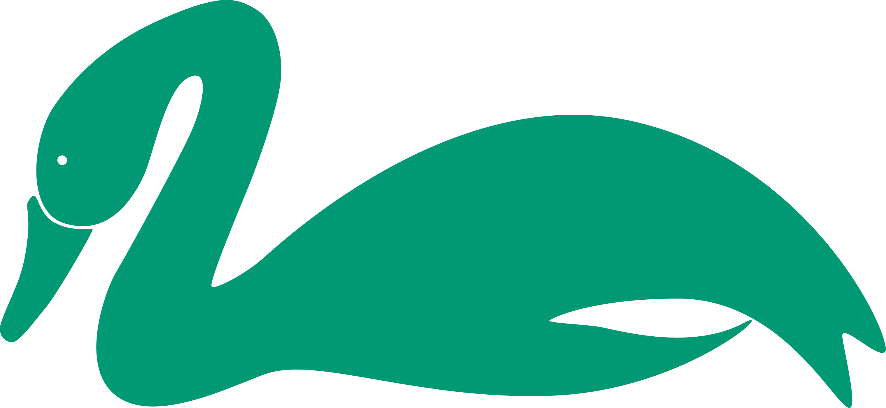 Stylized green whale illustration with curved body and tail